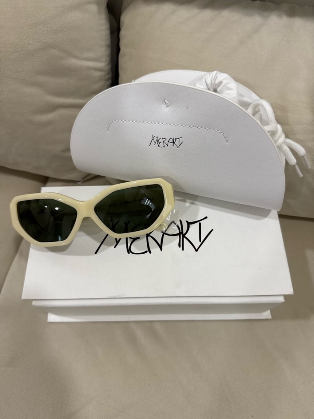 Women’s Cream Cat-Eye Sunglasses with Dark Lenses